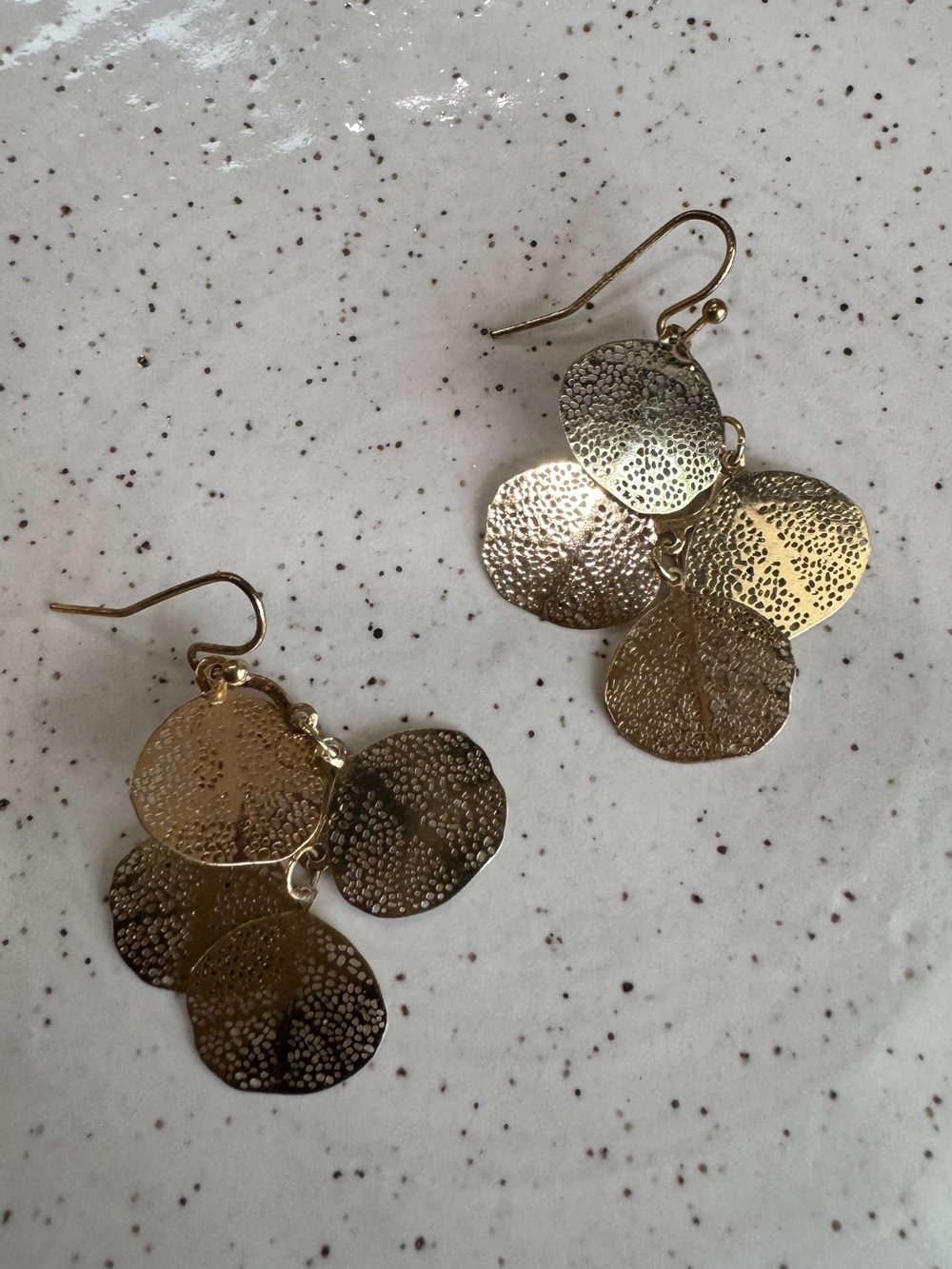Gold Textured Disc Dangle Earrings - Women Jewelry